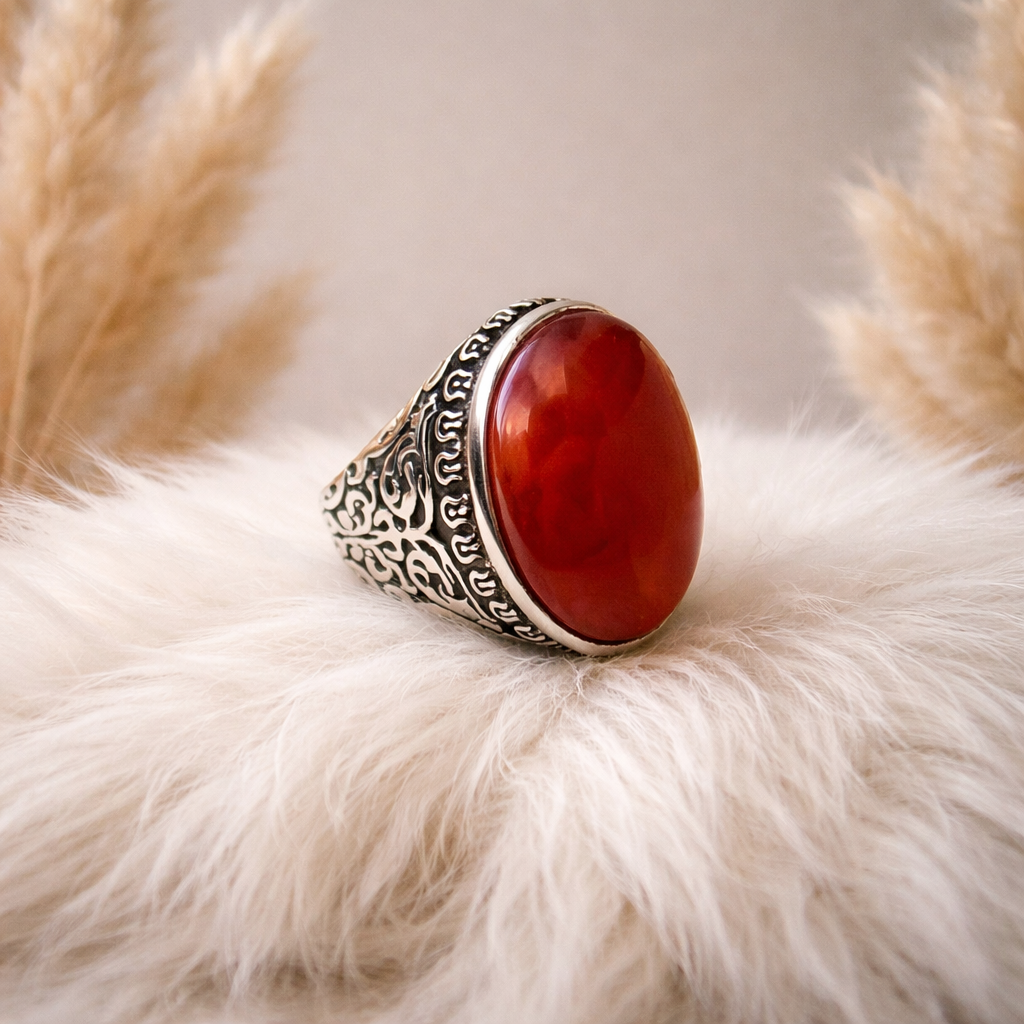 Classic Deep Red Yemeni Agate Ring – Men’s Heritage Edition