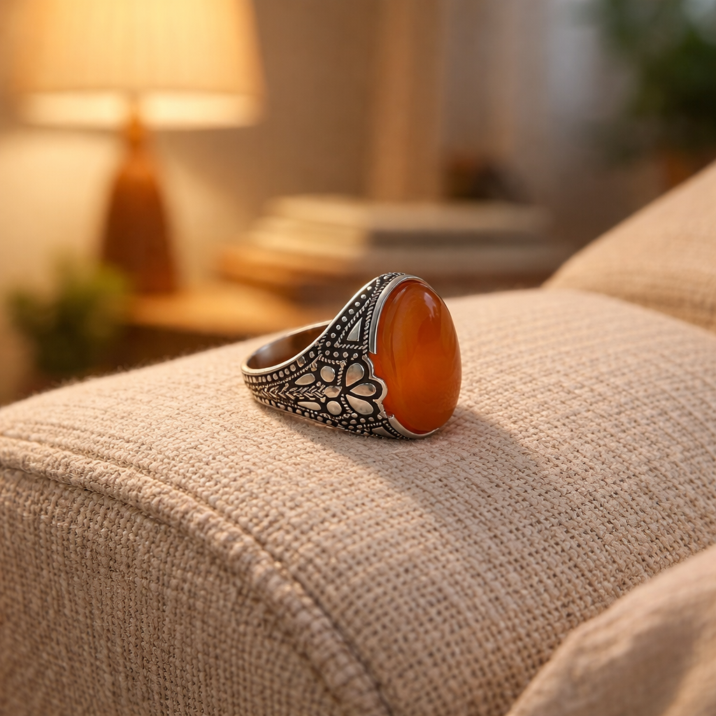 Classic Orange Yemeni Agate Ring