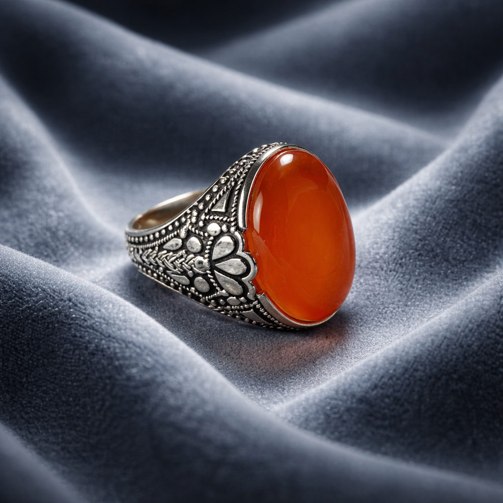 Classic Orange Yemeni Agate Ring