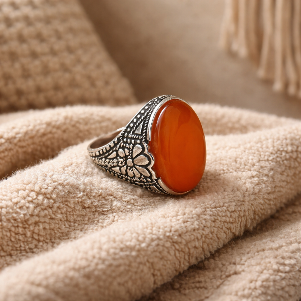 Classic Orange Yemeni Agate Ring