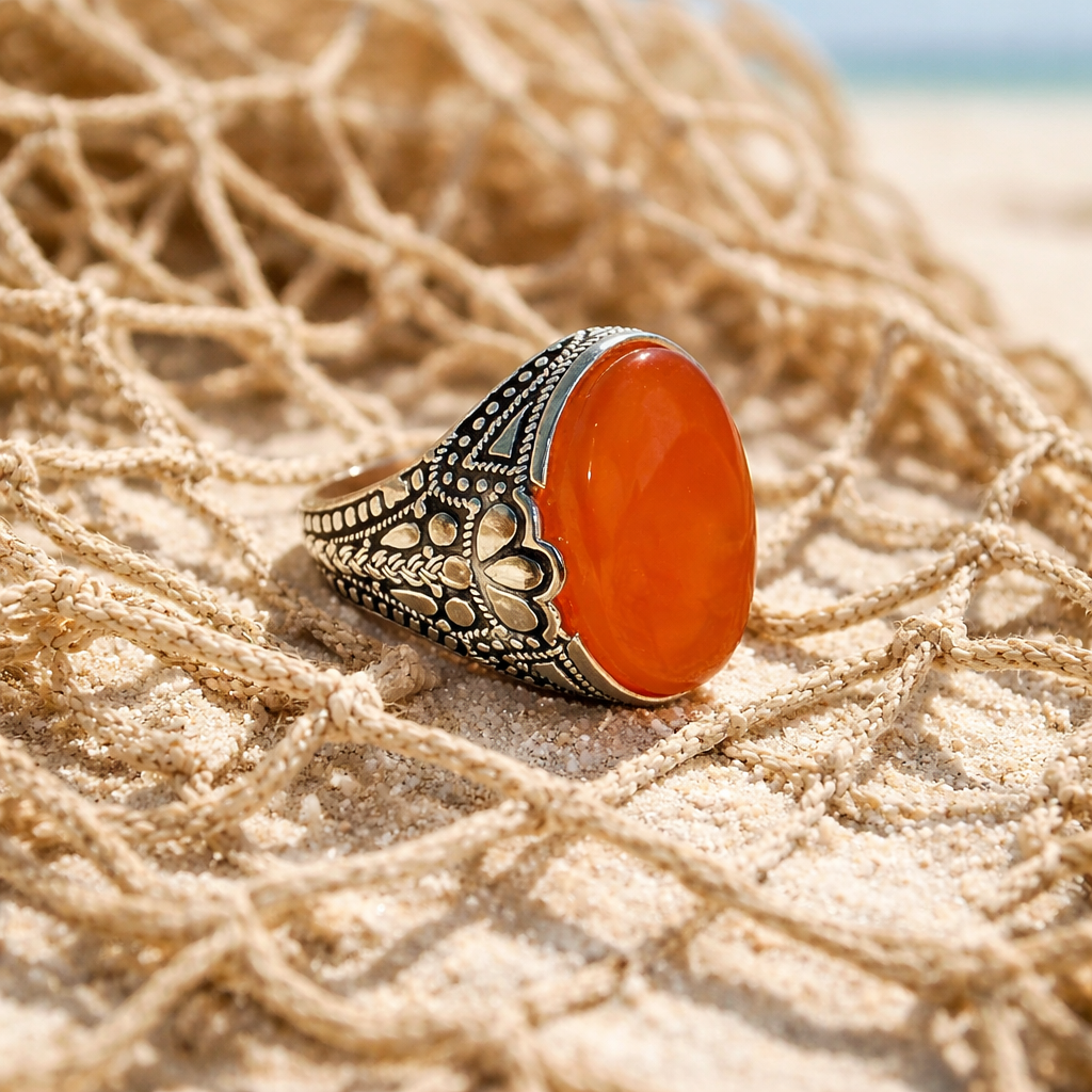 Classic Orange Yemeni Agate Ring