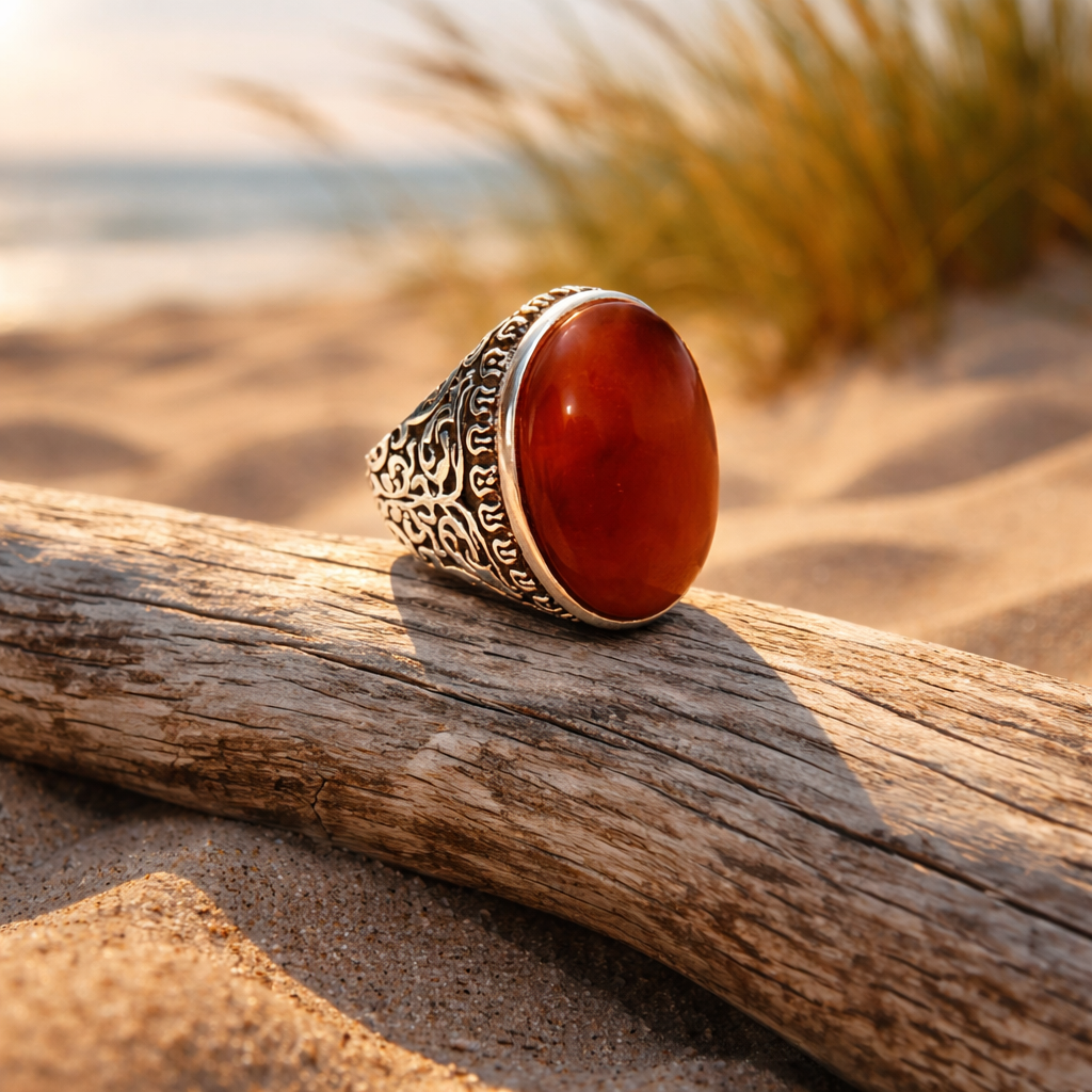 Classic Deep Red Yemeni Agate Ring – Men’s Heritage Edition