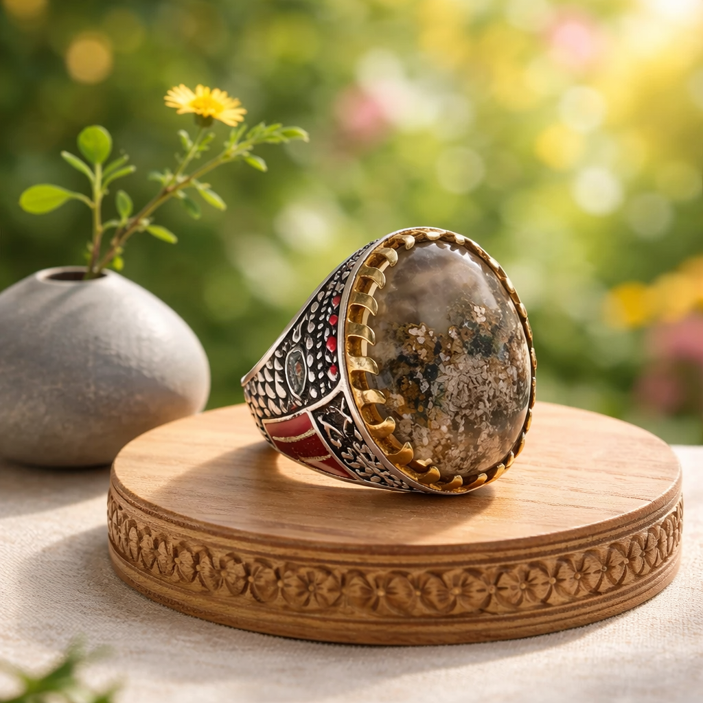 Royal Crown Moss Agate Ring