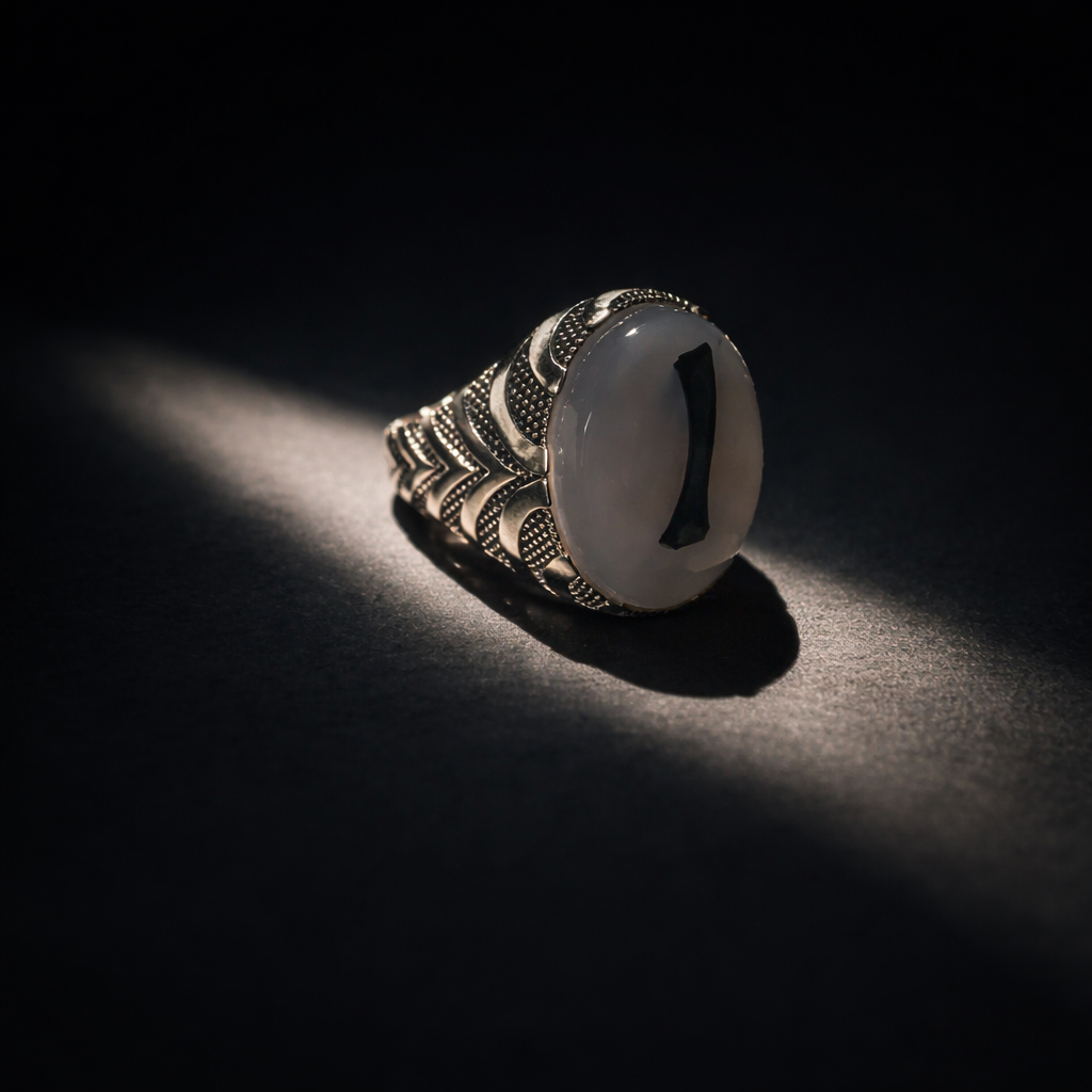 White Yemeni Agate Ring
