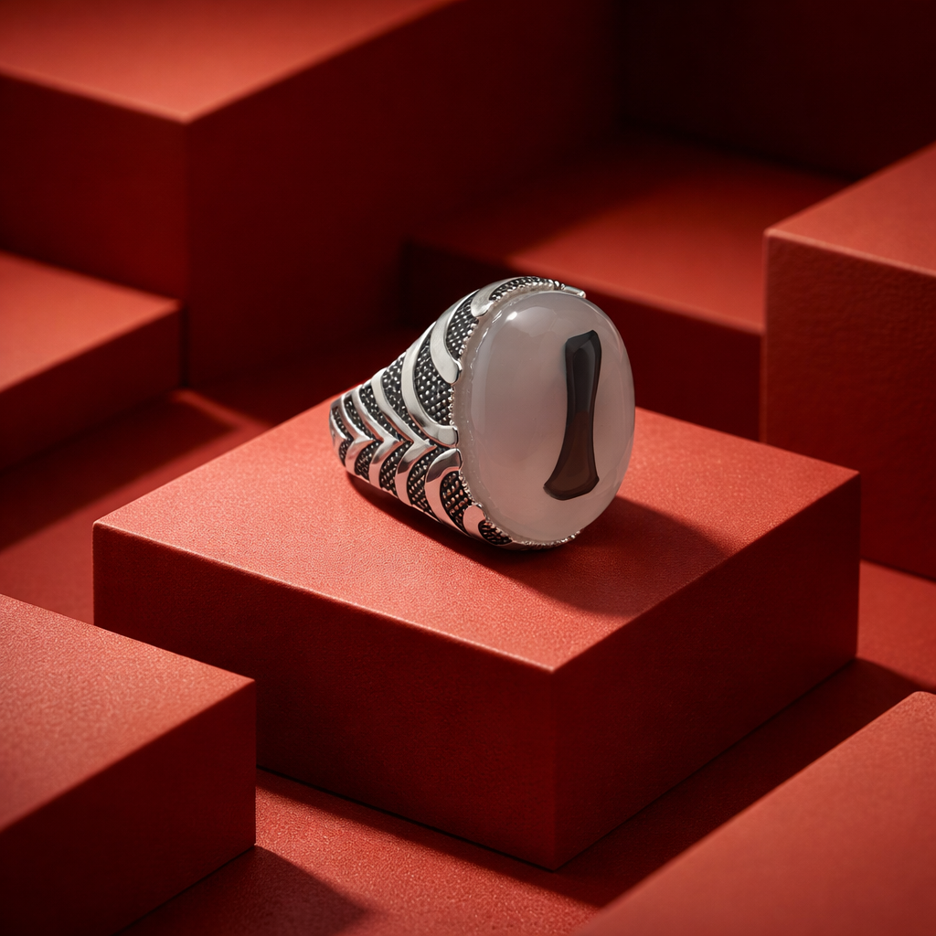 White Yemeni Agate Ring