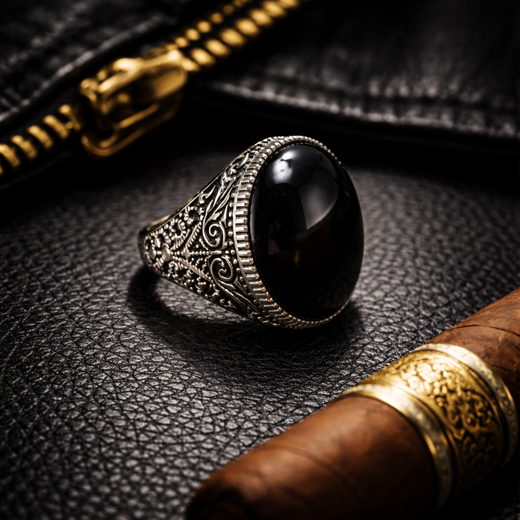 Imperial Dark Agate Ring – 925 Sterling Silver Men’s Edition