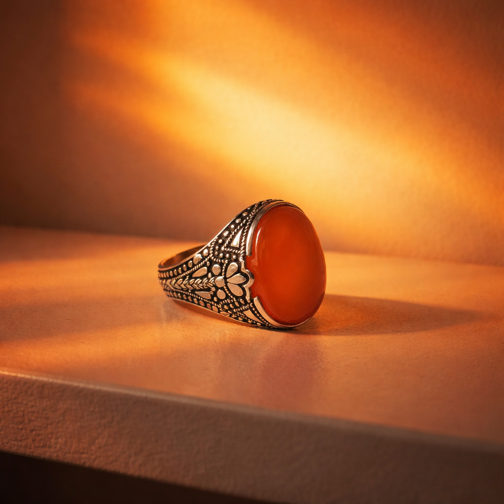 Classic Orange Yemeni Agate Ring