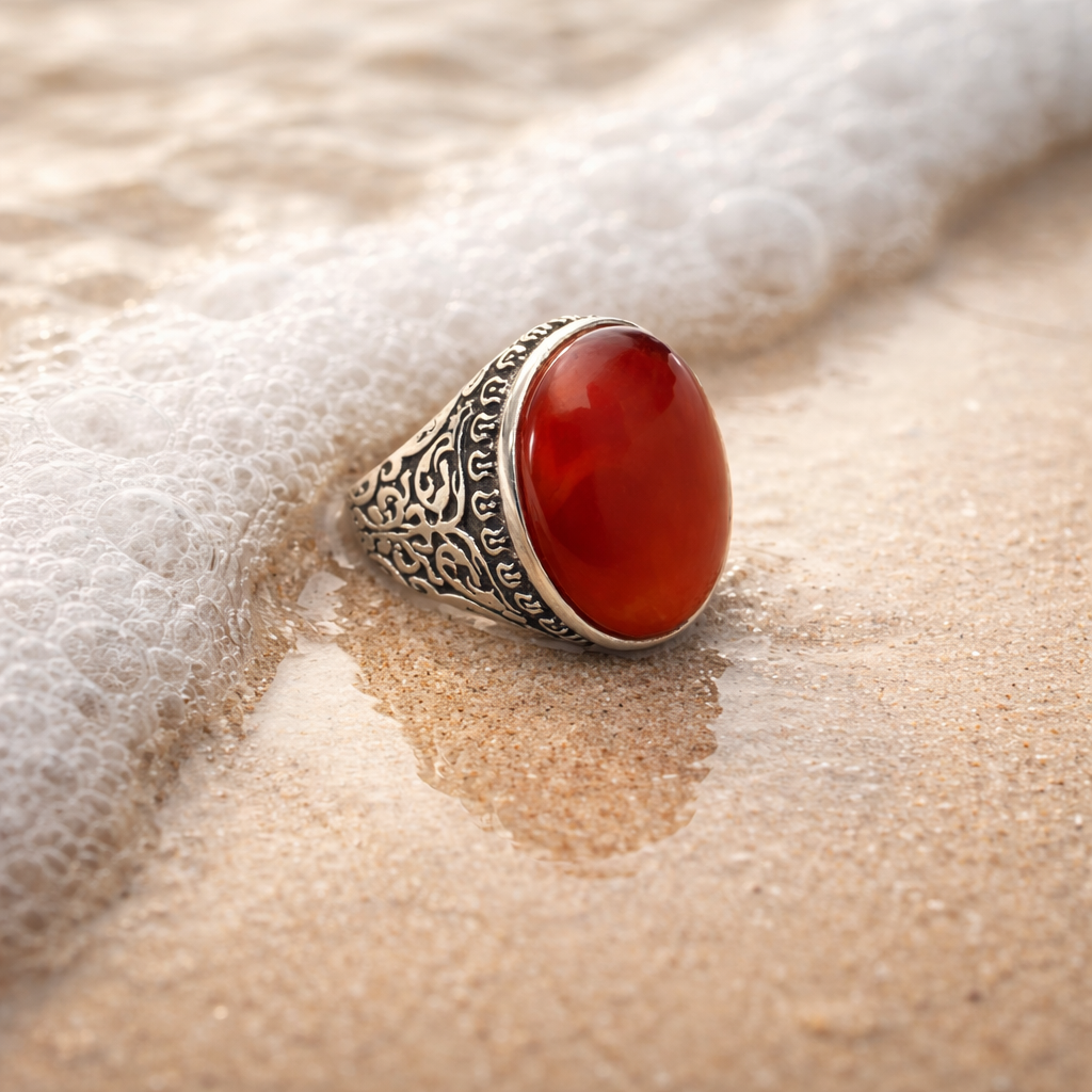 Classic Deep Red Yemeni Agate Ring – Men’s Heritage Edition