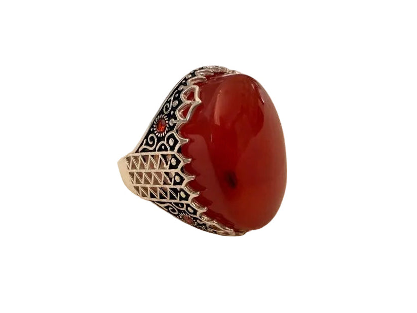 Premium Yemeni Red Agate Ring – Bold Handmade Silver Statement Piece