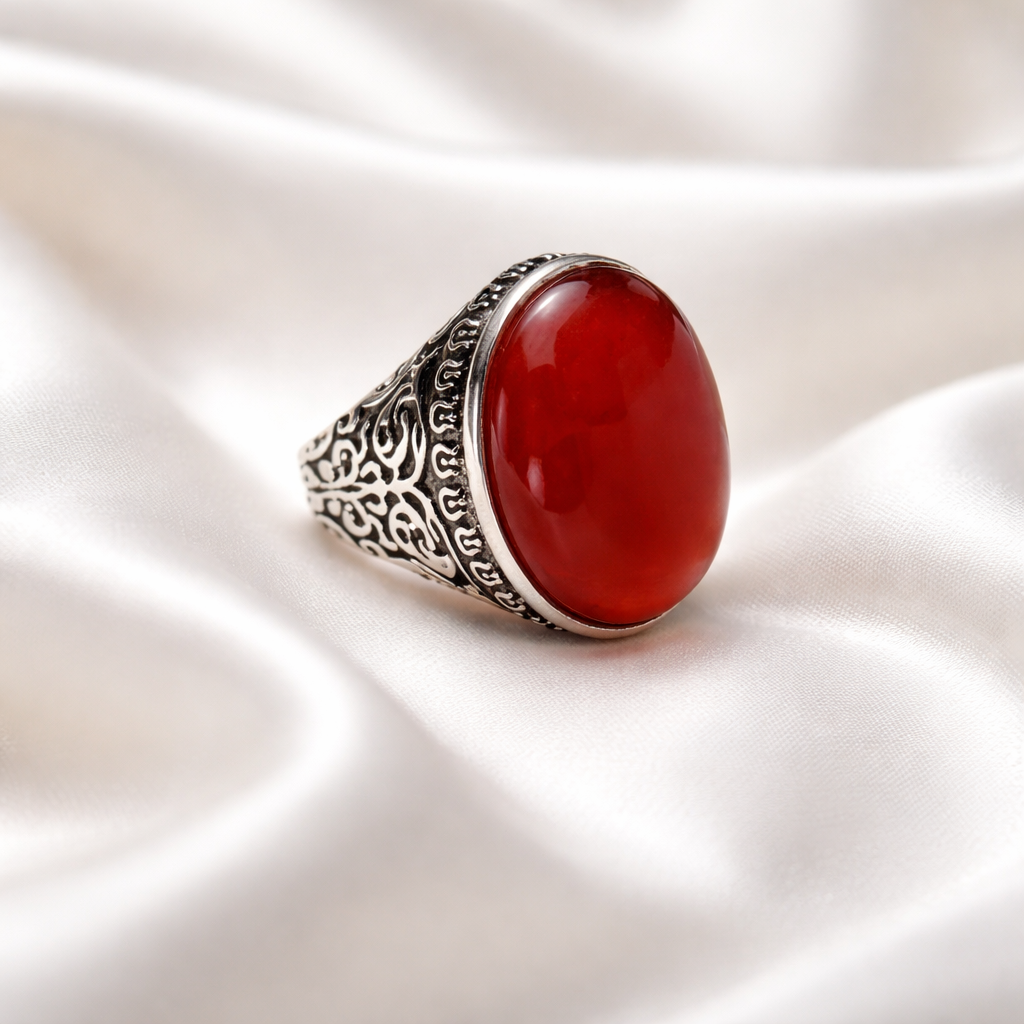 Classic Deep Red Yemeni Agate Ring – Men’s Heritage Edition