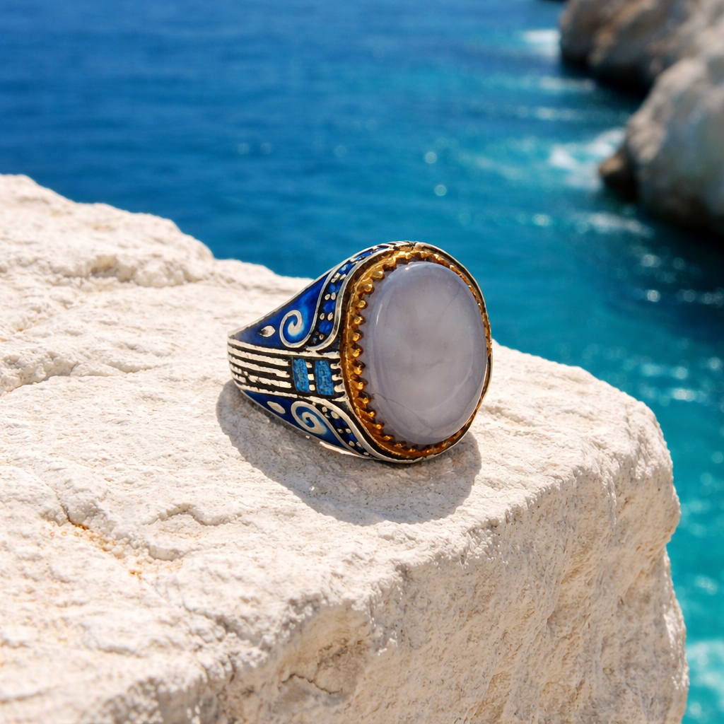Imperial White Agate Ring